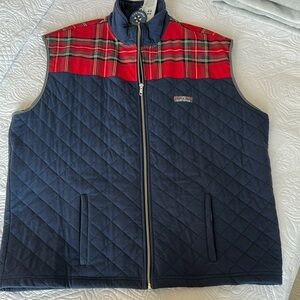 Castaway Blue and Red Quilted Vest with Tartan Accents